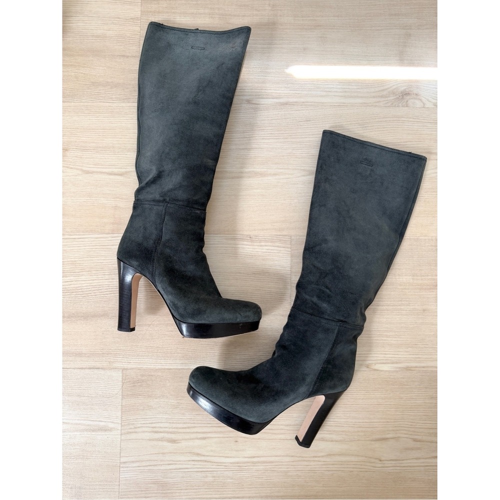 MUI MUI vintage grey suede knee high platform heel boots / size 38.5 / 8 US
